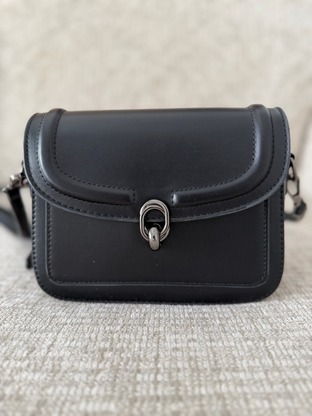 Classic Black Leather Crossbody with Gunmetal Clasp